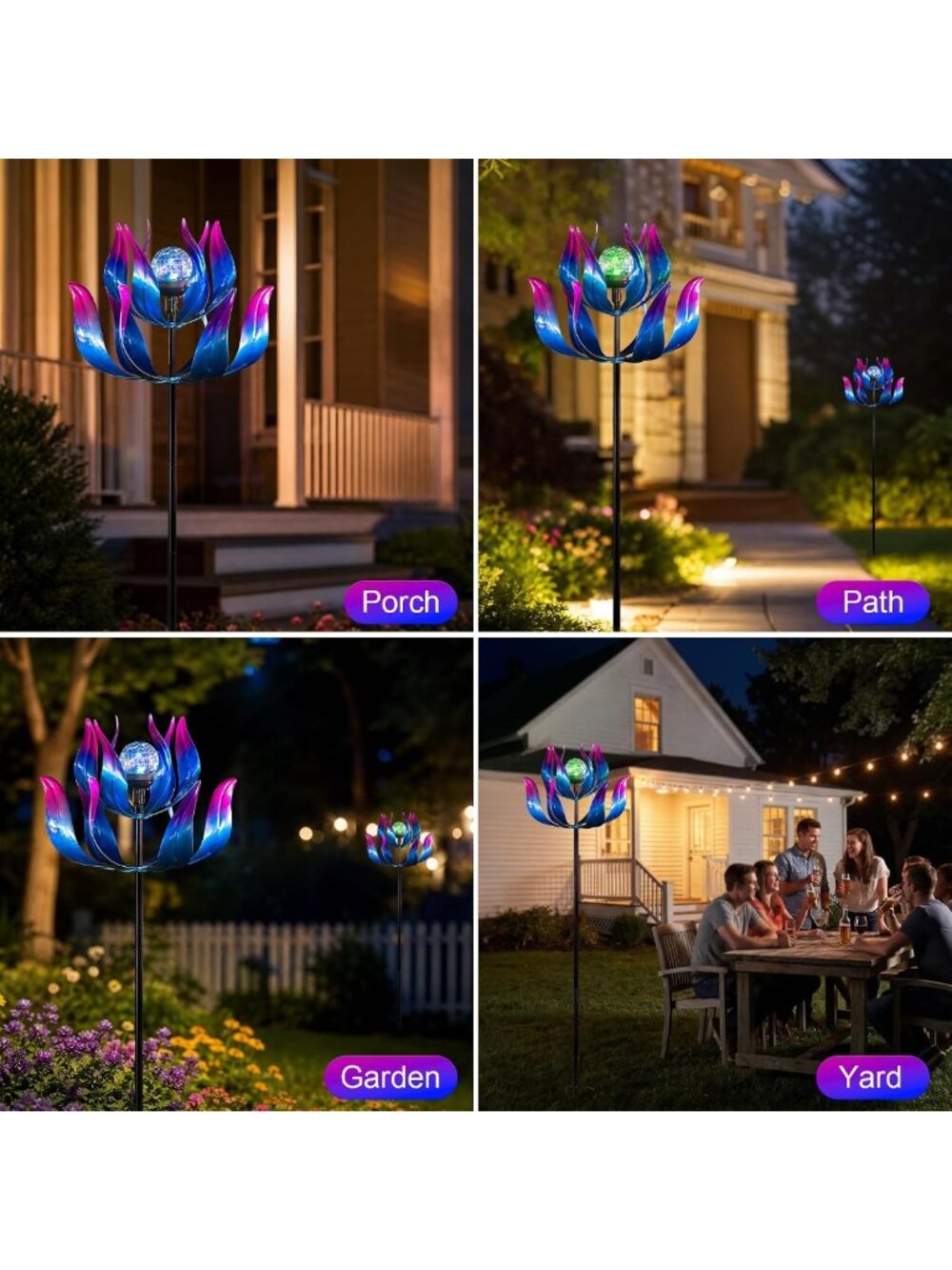 61'' Solar Wind Spinner - Large Metal Kinetic Garden Art with LED Crackle Globe - Picture 9 of 9